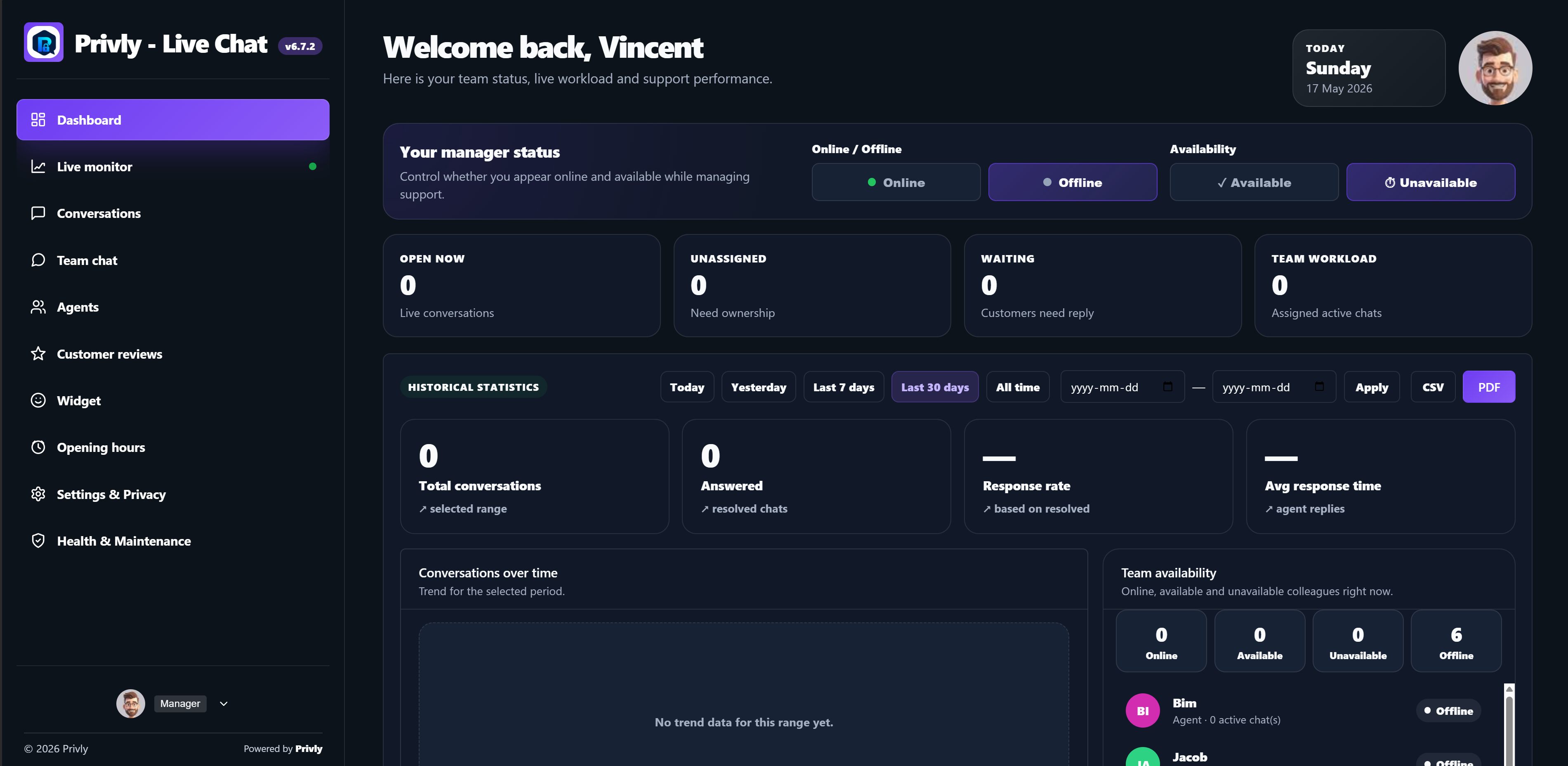 Privly dashboard screenshot